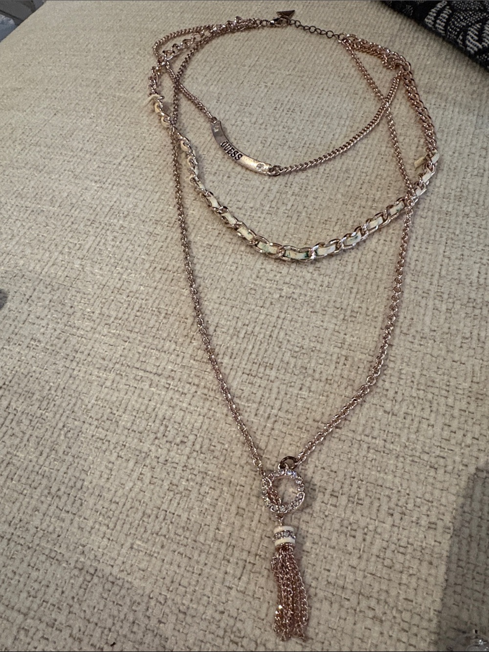 Guess Rose Gold Layered Chain Necklace with Tassel